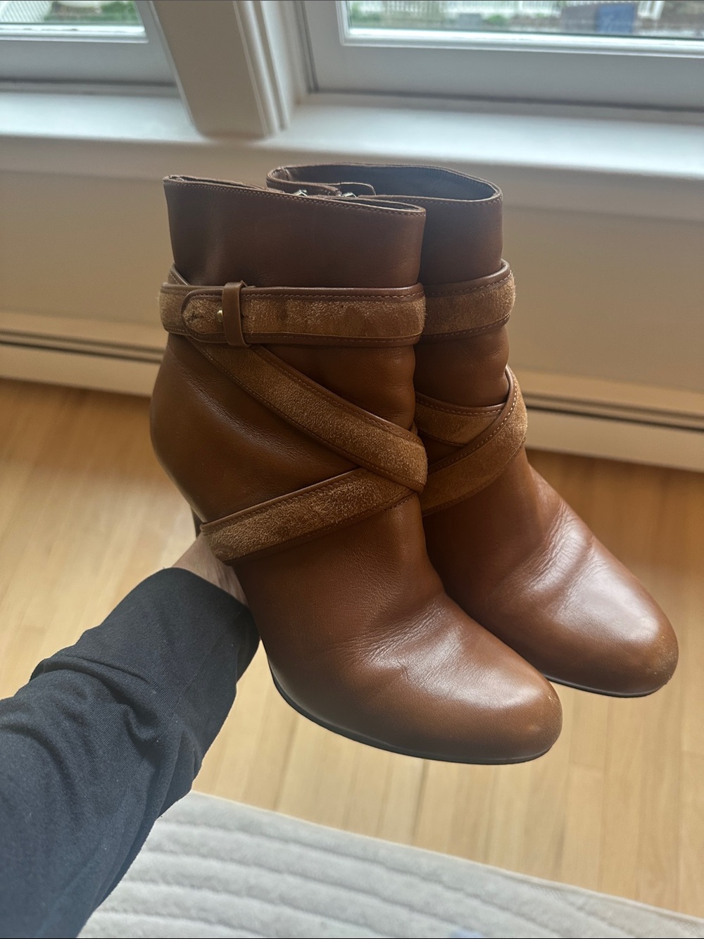 Women's Brown Leather Ankle Boots with Wrap Straps